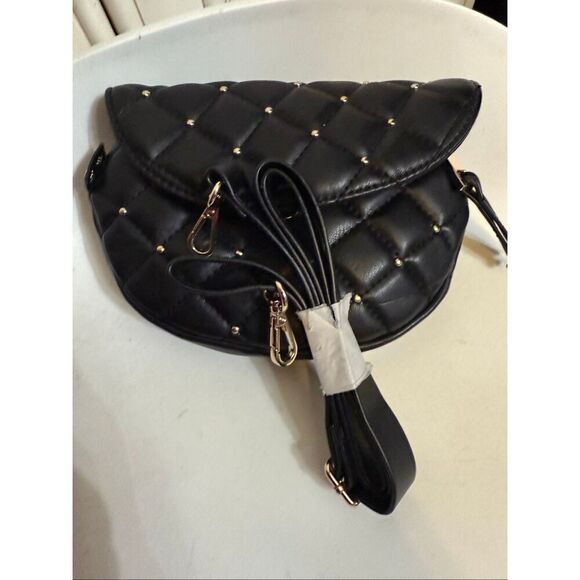 Zara Women's Quilted Studded Flap Belt Bag Crossbody Black OS NWOT - Picture 2 of 5